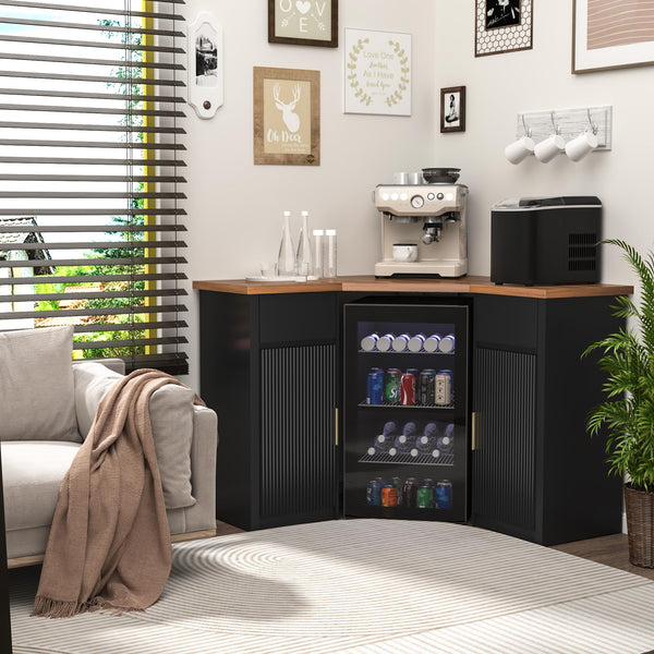 L-Shaped Corner Bar Cabinet with Fridge Space
