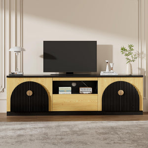 71 Inch Fluted TV Stand with Arched Doors & Storage