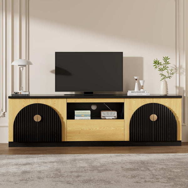 71 Inch Fluted TV Stand with Arched Doors & Storage