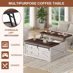Lift Top Coffee Table with Storage, 39.4" Square, Farmhouse Style