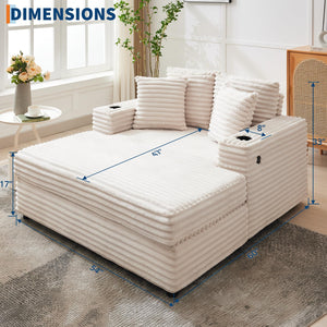 Oversized Chaise Lounge Chair with Sofa Bed & Charging Ports