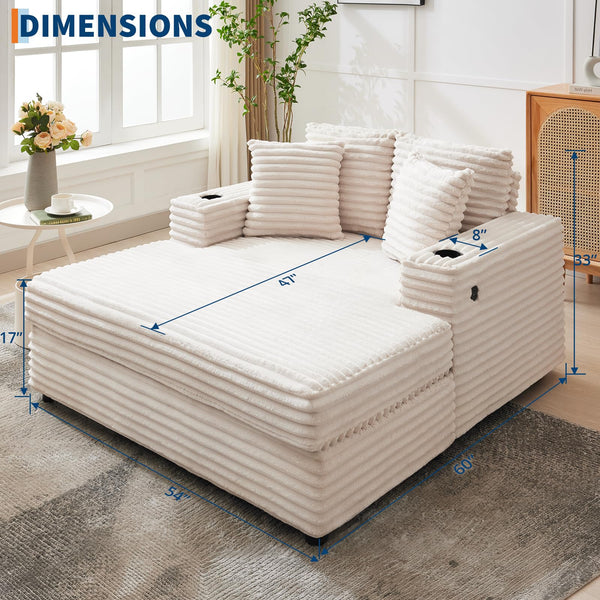 Oversized Chaise Lounge Chair with Sofa Bed & Charging Ports