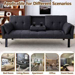 Convertible Velvet Futon Sofa Bed with Cup Holder