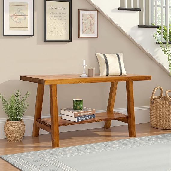 Solid Wood Rustic Farmhouse Entryway Bench