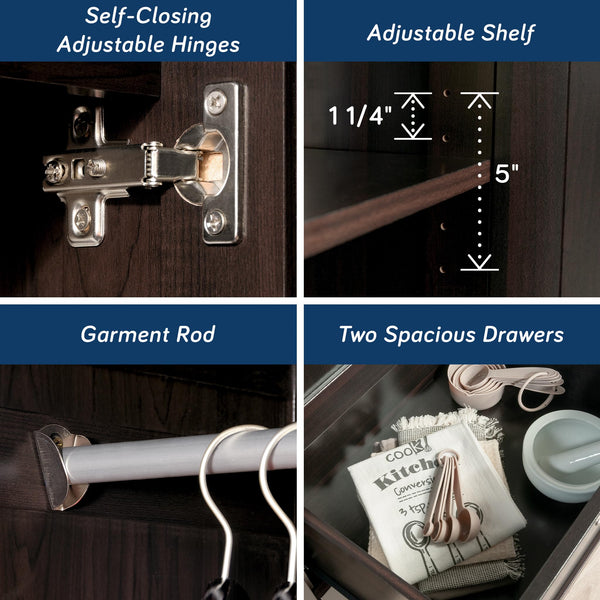Wardrobe Storage Cabinet with Drawers and Hanging Rail