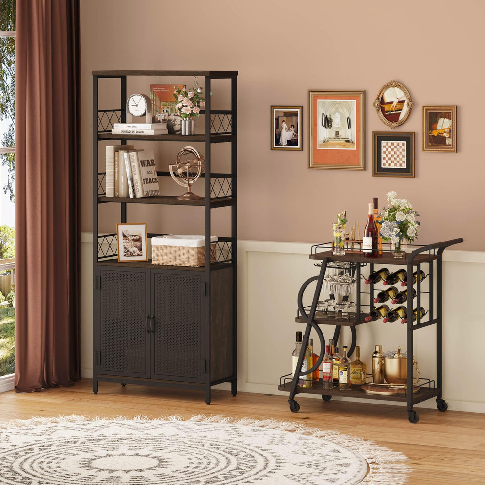 3-Tier Rolling Bar Cart with Wine Glass Holder
