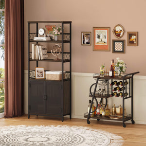 3-Tier Rolling Bar Cart with Wine Glass Holder