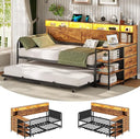 Twin Daybed with Pop-Up Trundle, Storage Drawers & LED Lights