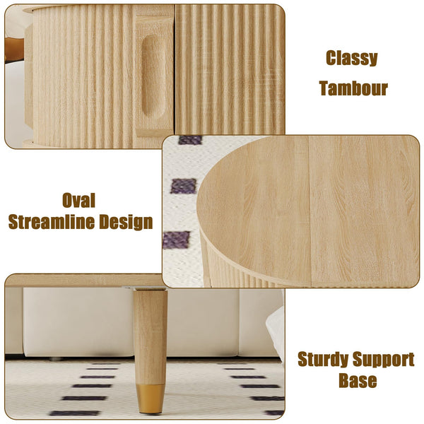 Oval Lift Top Coffee Table with Sliding Door Storage