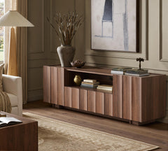 61" Mid-Century Modern TV Stand – Walnut Media Console with Wave Design