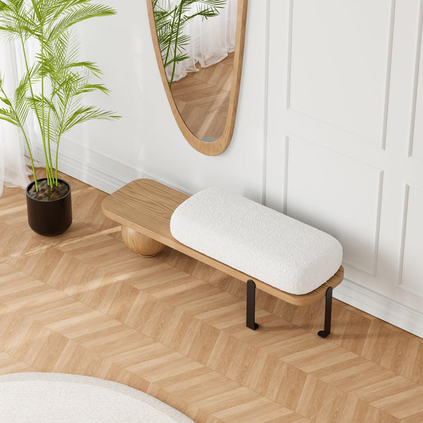 Upholstered Boucle Entryway Bench with Metal Legs