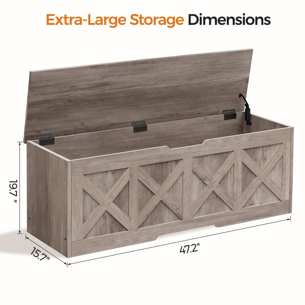 47.2" Farmhouse Wooden Storage Chest with Safety Hinge