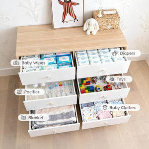 6-Drawer Dresser with Solid Wood Legs – White Nursery & Bedroom Storage