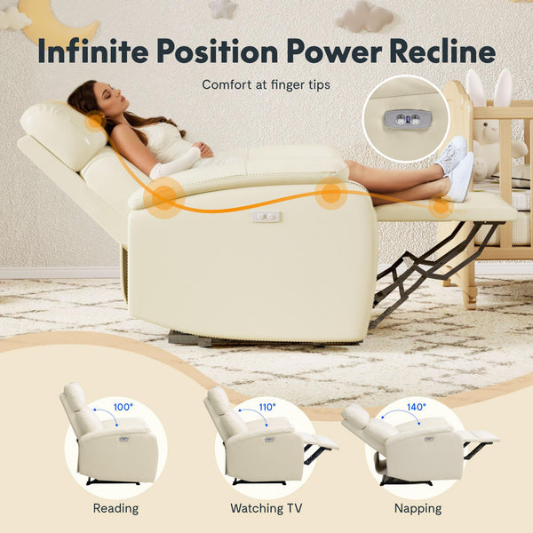 Power Recliner Chair with USB Port – Faux Leather, White