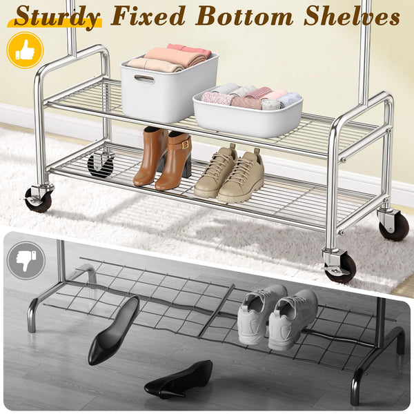 Heavy Duty Rolling Clothes Rack with Shelves