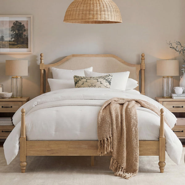 Queen Size Platform Bed Frame with Upholstered Headboard