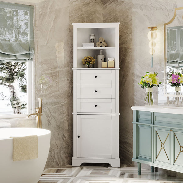 69" Tall Corner Cabinet with Adjustable Shelves and Drawers