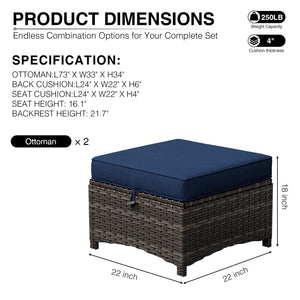 Outdoor Wicker Ottoman Set of 2 with Cushions