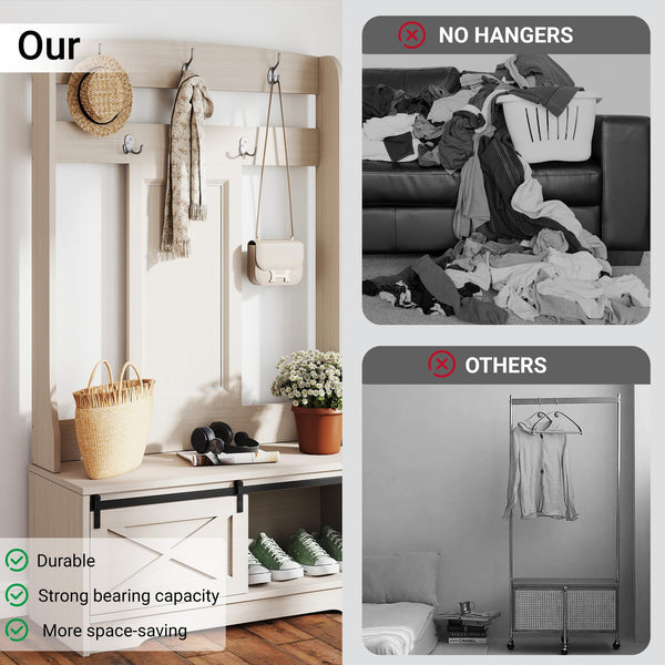 Hall Tree with Bench, Coat Hooks & Shoe Storage