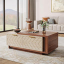 Tribesigns Extendable Coffee Table with 2 Storage Drawers, Dual-Tone Center Table with Sliding Tabletop, Multi-Functional Hidden Storage Wooden Rectangle Cocktail Table for Living Room (Brown & Black)