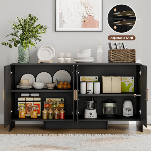 60" Sideboard Buffet Cabinet with 4 Doors & Adjustable Shelves