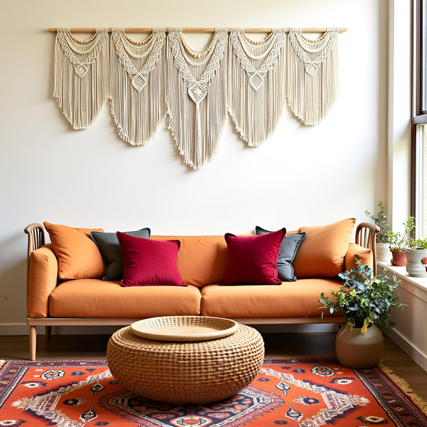 Extra Large Macrame Wall Hanging – 71"W x 32"H Boho Woven Tapestry