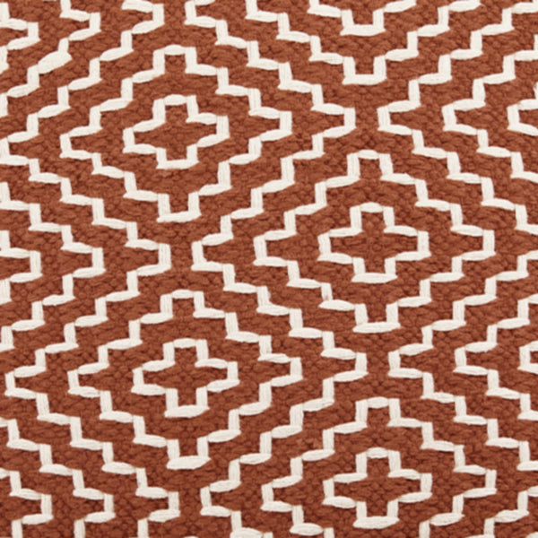 Handwoven Geometric Pouf Ottoman – Orange & White