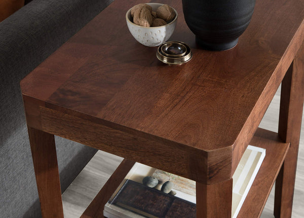 Mid-Century Mango Wood Two-Tier Side Table