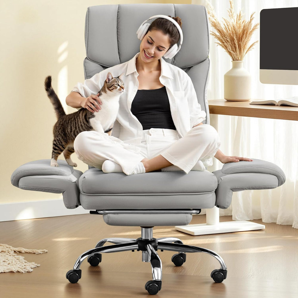 Wide Reclining Office Chair with Footrest & Lumbar Support
