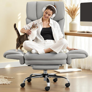 Wide Reclining Office Chair with Footrest & Lumbar Support
