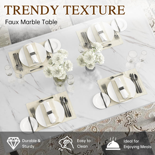 5-Piece Faux Marble Dining Table Set with Button-Tufted Chairs
