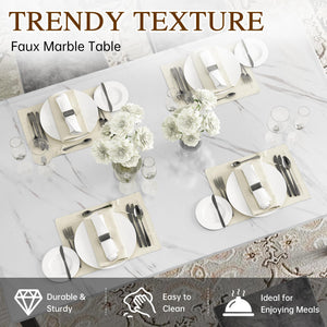 5-Piece Faux Marble Dining Table Set with Button-Tufted Chairs