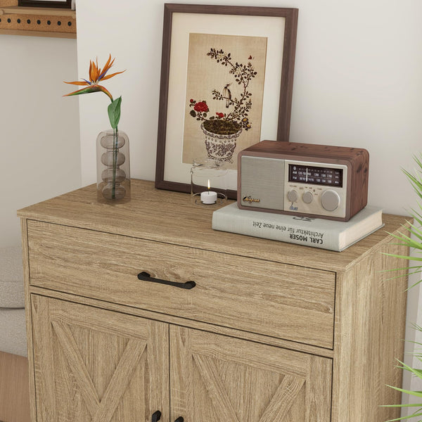 Wooden Cabinet with Drawer and 2-Door Storage