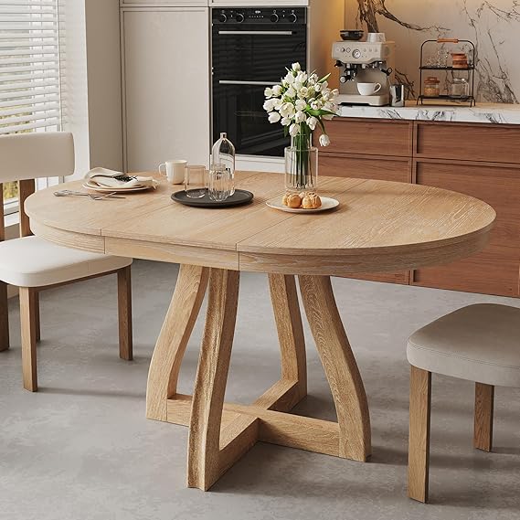 Expandable Round Dining Table with Removable Oval Leaf, Seats 6