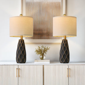 Ceramic Table Lamps Set of 2 - Modern Boho Bedside Lamp 20.75"