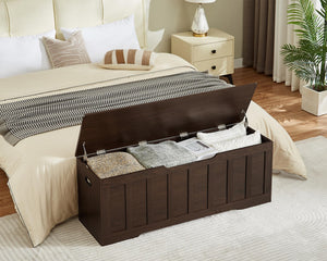 Extra Large Storage Chest Bench with Safety Hinges – 51.2" Wooden Trunk