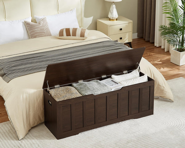 Extra Large Storage Chest Bench with Safety Hinges – 51.2" Wooden Trunk