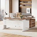 L-Shaped Executive Desk with File Cabinet and Storage Shelves