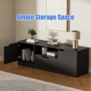 Housoul TV Stand for 55/60/65 Inch TV, Entertainment Center with 2 Doors & Drawer, Media TV Console Table with Storage Cabinet for Living Room, Bedroom, Black