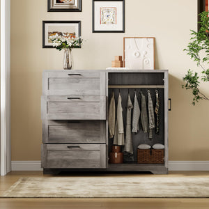 2-Door Wardrobe Armoire with 4 Drawers & Hanging Rod