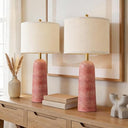 Travertine-Look Resin Table Lamp Set of 2 with Linen Shade