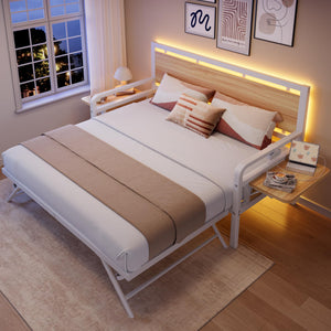 Twin Daybed with Pop-Up Trundle, RGB LED Headboard & Charging Station