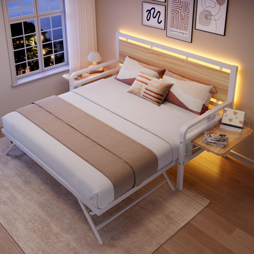 Twin Daybed with Pop-Up Trundle, RGB LED Headboard & Charging Station