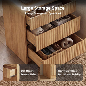 Fluted Nightstand with Charging Station & 3 Drawers