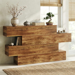 63-Inch 4-Tier Staggered Console Table – Walnut