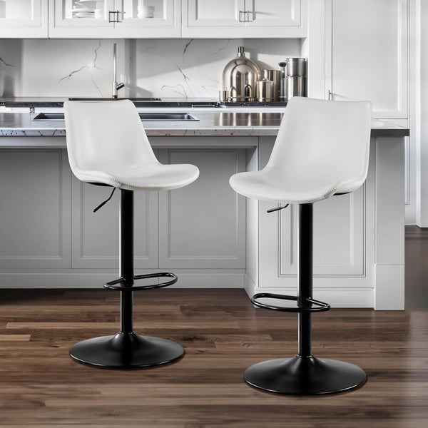 Adjustable Bar Stool Set of 2 – Microfiber Leather, Metal Frame