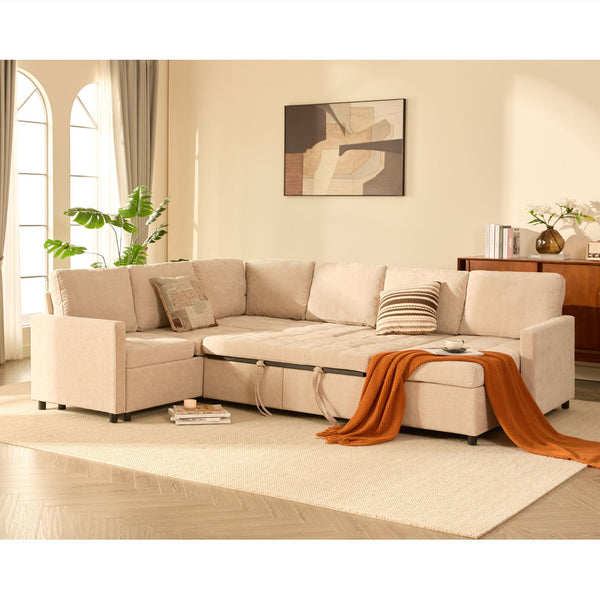 107" Chenille Sectional Sleeper Sofa with Storage
