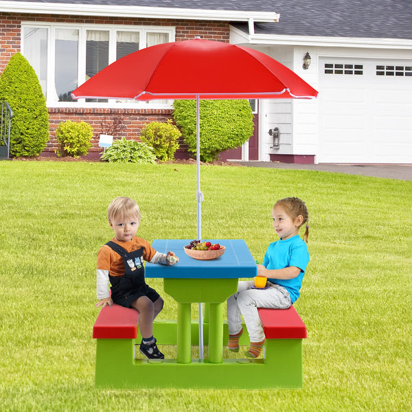 Kids Picnic Table Set with Removable Umbrella