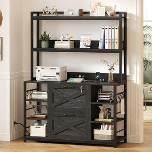 2-Drawer File Cabinet with Lock, Power Strip & Open Shelves