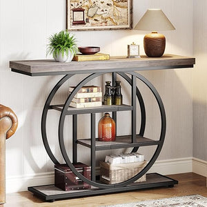 4-Tier Industrial Console Table with Circle Base